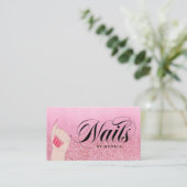 Nail Tech Manicurist Roos Red Glam Glitter Salon Visitekaartje (Staand voorkant)