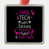 Nail Tech met Tattoos Metalen Ornament (Voorkant)
