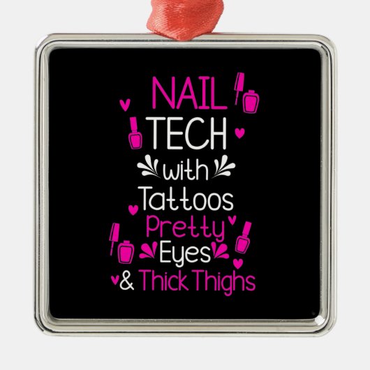 Nail Tech met Tattoos Metalen Ornament (Voorkant)