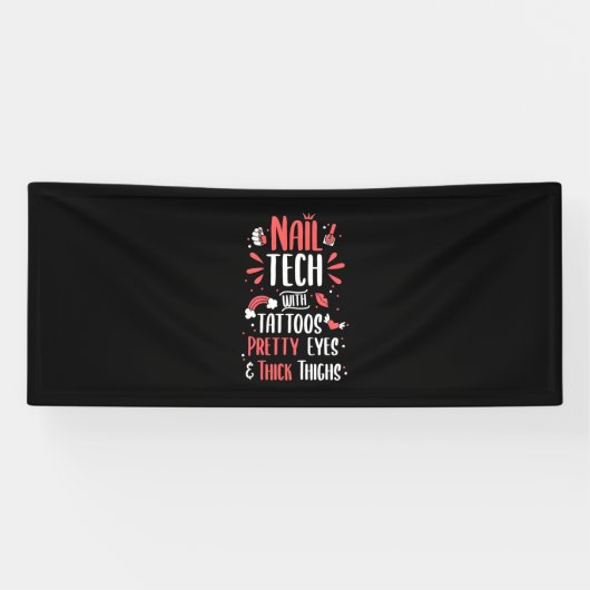 Nail Tech met Tattoos Spandoek (Horizontaal)
