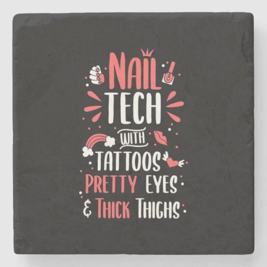 Nail Tech met Tattoos Stenen Onderzetter (Voorkant)