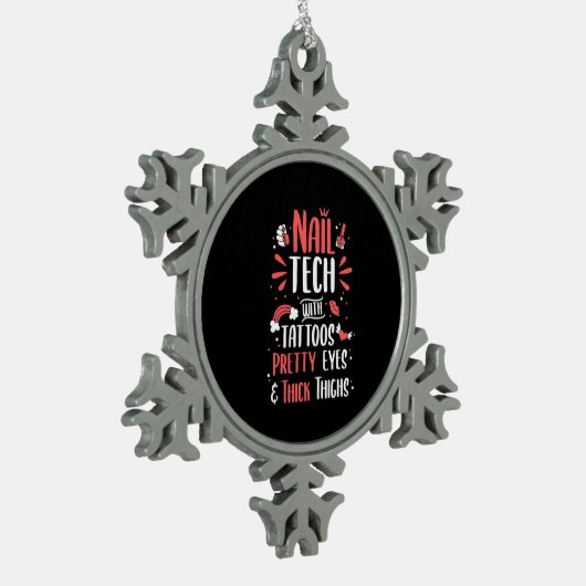 Nail Tech met Tattoos Tin Sneeuwvlok Ornament (Links)