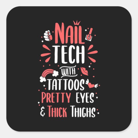 Nail Tech met Tattoos Vierkante Sticker (Voorkant)