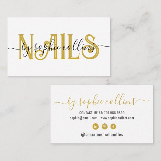 Nail Tech Nail Art Goud Wit Visitekaartje (Voorkant / Achterkant)
