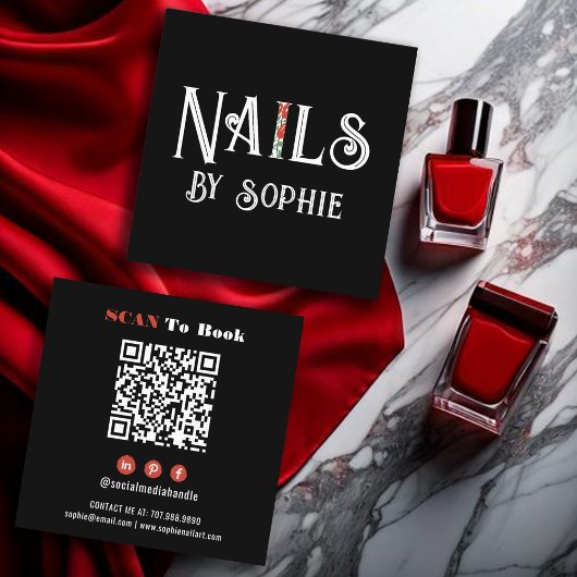 Nail Tech Nail Art Zwart Vierkante Visitekaartje