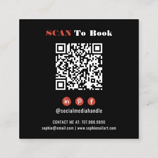 Nail Tech Nail Art Zwart Vierkante Visitekaartje (Achterkant)