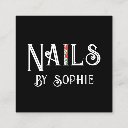 Nail Tech Nail Art Zwart Vierkante Visitekaartje (Voorkant)