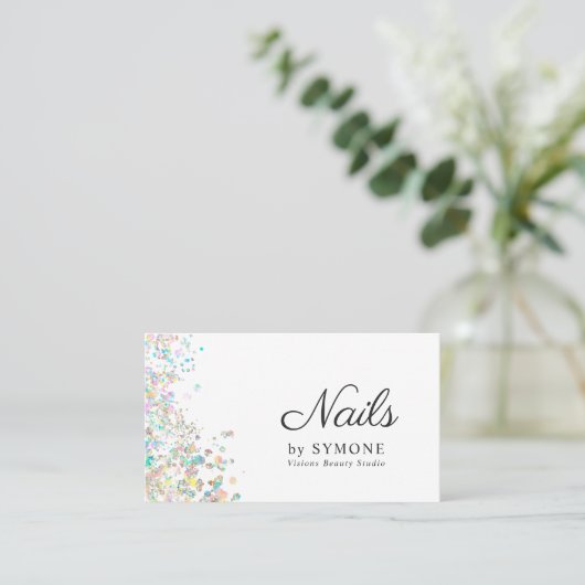 Nail Tech, Nail Artist, Salon Holographic Glitter Visitekaartje (Staand voorkant)