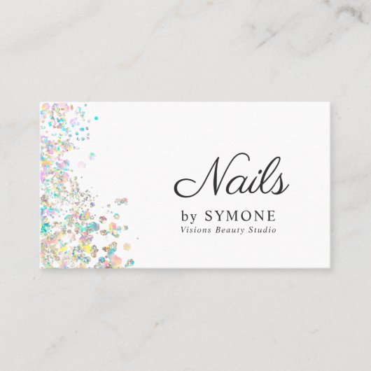 Nail Tech, Nail Artist, Salon Holographic Glitter Visitekaartje (Voorkant)