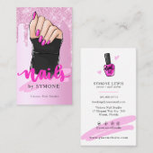 Nail Tech Nail Artist Salon Pink Glitter Driving  Visitekaartje (Voorkant / Achterkant)