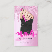 Nail Tech Nail Artist Salon Pink Glitter Driving  Visitekaartje (Voorkant)