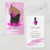 Nail Tech Nail Artist Salon Pink Glitter Driving Visitekaartje (Voorkant / Achterkant)