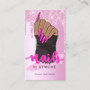 Nail Tech Nail Artist Salon Pink Glitter Driving  Visitekaartje