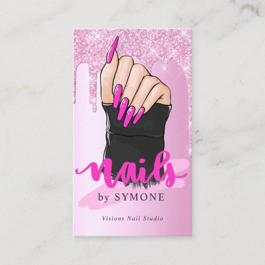 Nail Tech Nail Artist Salon Pink Glitter Driving Visitekaartje (Voorkant)