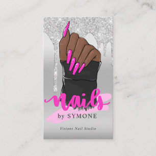 Nail Tech Nail Artist Salon Silver Glitter Drip BU Visitekaartje