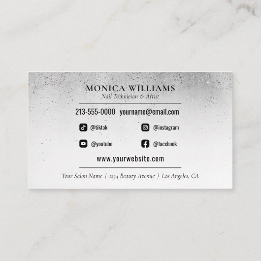 Nail Tech Nail Artist Silver Glam Glitter Salon Visitekaartje (Achterkant)