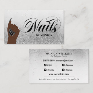 Nail Tech Nail Artist Silver Glam Glitter Salon Visitekaartje