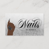 Nail Tech Nail Artist Silver Glam Glitter Salon Visitekaartje (Voorkant)