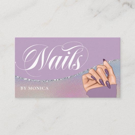 Nail Tech, Nail Salon Paars Elegant Visitekaartje (Voorkant)