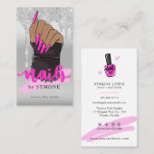 Nail Tech Nail Salon Silver Glitter Driving Visitekaartje (Voorkant / Achterkant)