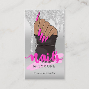 Nail Tech Nail Salon Silver Glitter Driving Visitekaartje