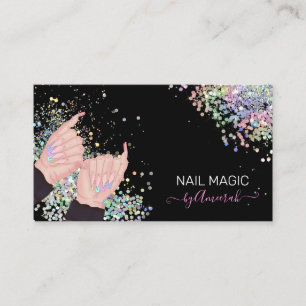 Nail Tech Nail Shop Holographic Glitter Hands Logo Visitekaartje