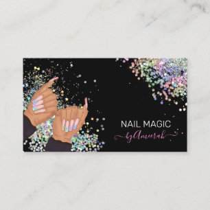 Nail Tech Nail Shop Holographic Glitter Hands Logo Visitekaartje