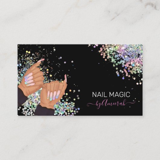 Nail Tech Nail Shop Holographic Glitter Hands Logo Visitekaartje (Voorkant)