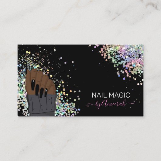 Nail Tech Nail Shop Holographic Glitter Visitekaartje (Voorkant)