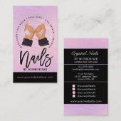 Nail Tech/Nails Salon Peach roze zwart glam Visitekaartje (Voorkant / Achterkant)