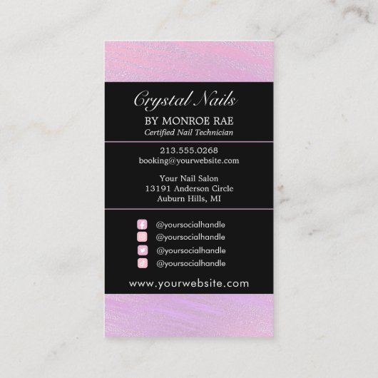 Nail Tech/Nails Salon Peach roze zwart glam Visitekaartje (Achterkant)