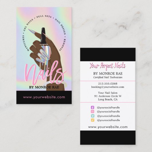Nail Tech of Stylist Nail Salon Holographic Visitekaartje (Voorkant / Achterkant)