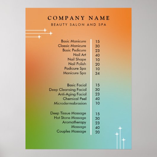 Nail Tech Prijs Menu Lijst Holografische Gradiënt Poster (Voorkant)