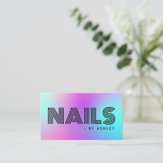 Nail Tech Professional Modern Neon Roze & Blauw Visitekaartje (Staand voorkant)