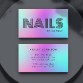 Nail Tech Professional Modern Neon Roze & Blauw Visitekaartje