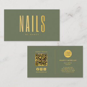 Nail Tech QR-code logo saliegroen en goud Visitekaartje
