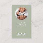 Nail Tech Qr Code Photo Sage Green Visitekaartje (Voorkant)