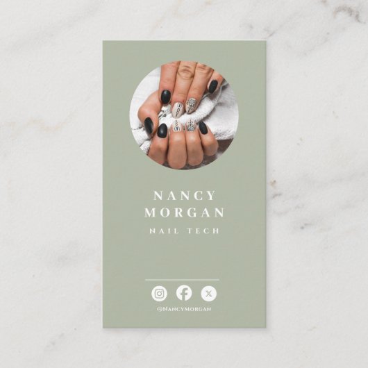 Nail Tech Qr Code Photo Sage Green  Visitekaartje (Voorkant)
