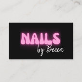 Nail Tech Retro Roze Neon QR Code Trendy Visitekaartje (Voorkant)