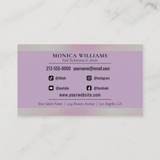 Nail Tech & Salon Blue Rainbow Metallic Elegant Visitekaartje (Achterkant)