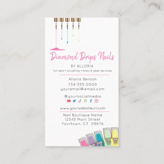 Nail Tech Salon Hands & Diamonds Logo Holographic Visitekaartje (Achterkant)