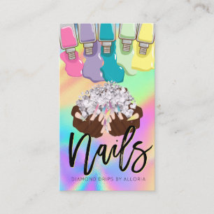 Nail Tech Salon Hands & Diamonds Logo Holographic Visitekaartje