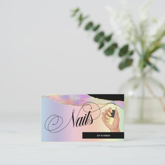 Nail Tech/Salon - Holografisch deegboek, Logo Visitekaartje (Staand voorkant)