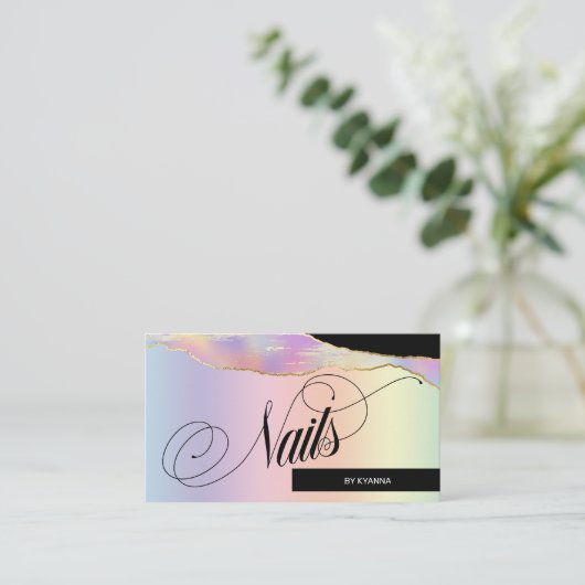 Nail Tech/Salon - Holografisch deegboek, Logo Visitekaartje (Staand voorkant)