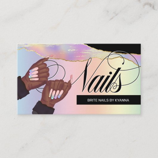 Nail Tech/Salon Holographic Rainbow - Aangepaste L Visitekaartje (Voorkant)