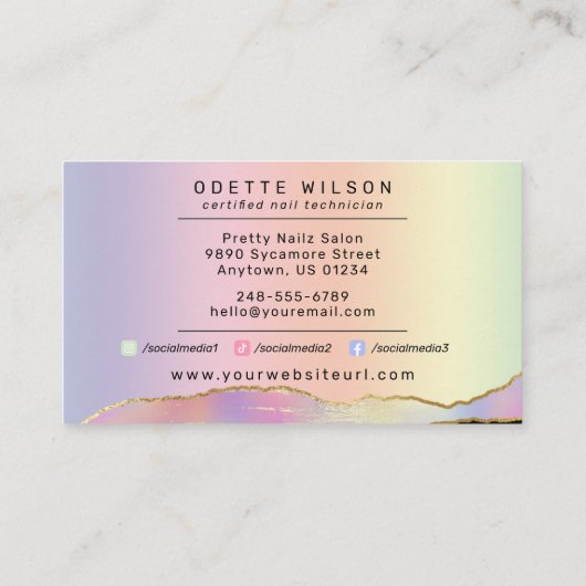 Nail Tech/Salon Holographic Rainbow Custom Logo Visitekaartje (Achterkant)