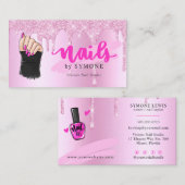 Nail Tech Salon Pink Diamond Driving Glitter Busi Visitekaartje (Voorkant / Achterkant)
