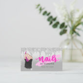 Nail Tech Salon Pink & Silver Driving Glitter Bus Visitekaartje (Staand voorkant)