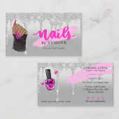 Nail Tech Salon Pink & Silver Driving Glitter Visitekaartje (Voorkant / Achterkant)