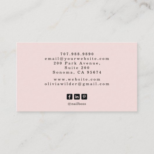 Nail Tech Tarot Kaart Struik Roze Visitekaartje (Achterkant)